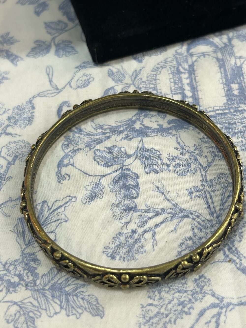 Vintage Brass Floral Embossed Bangle Bracelet